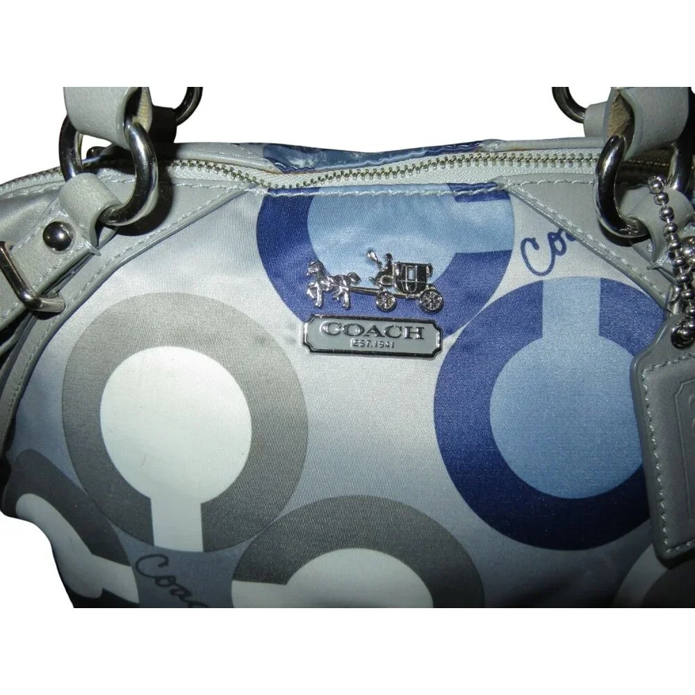 Coach 2010 Madison Clover Sophia Signature Logo Satchel Gray Sateen Leather